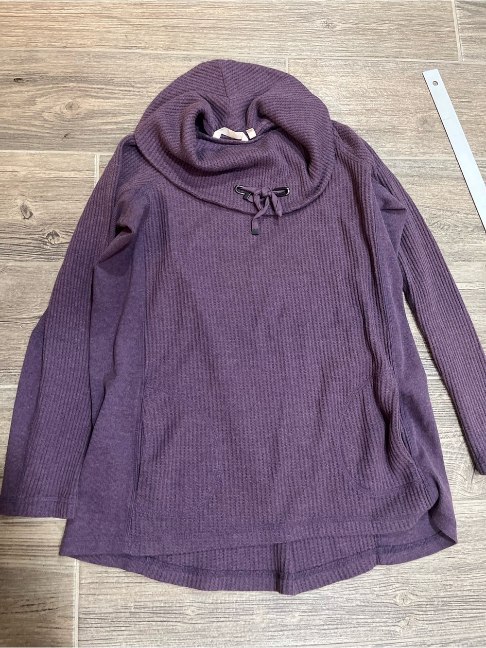 Soft Surroundings Plum Cowl-Neck Pullover Sweater Tunic Thermal Waffle Lagenlook